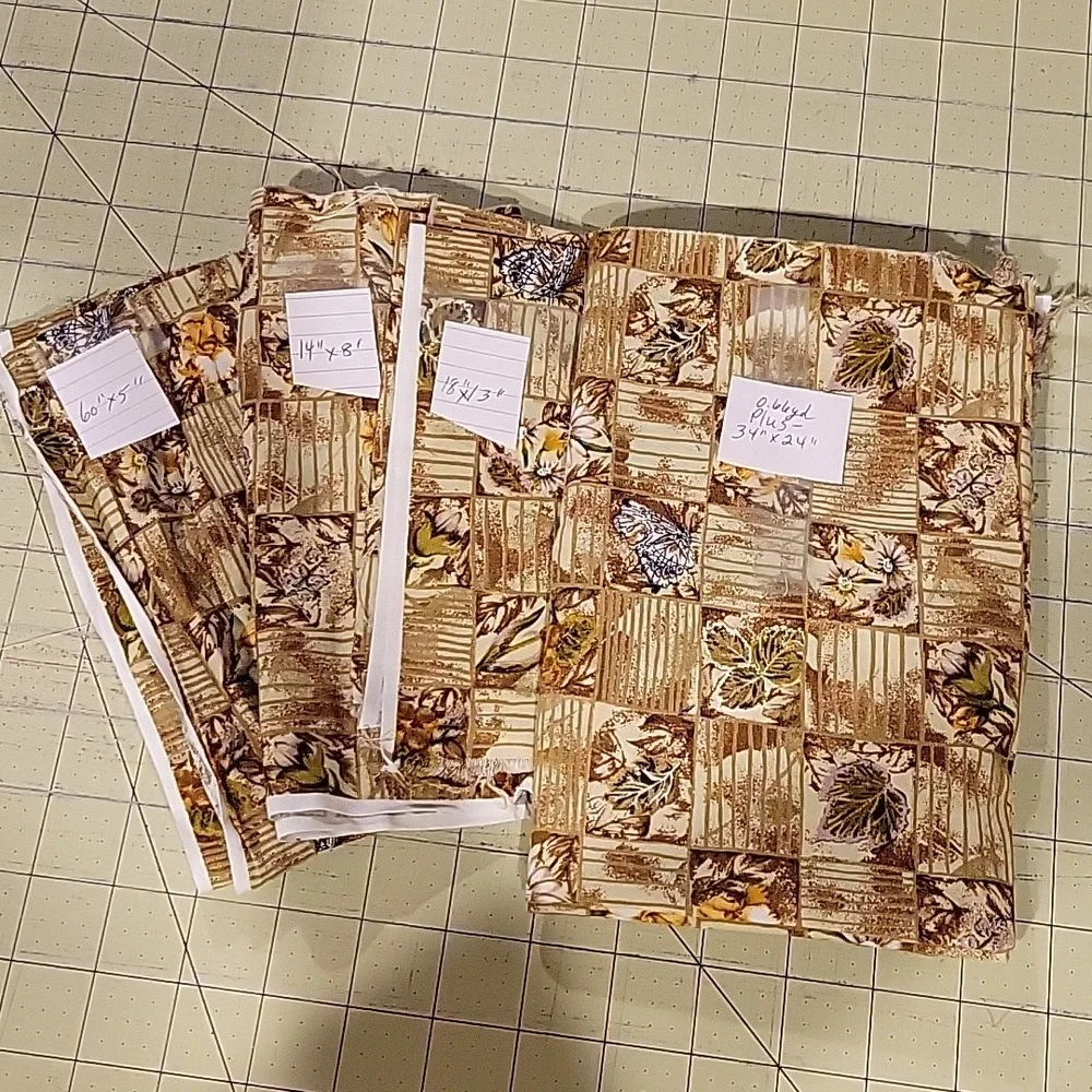 Patchwork fabric with wild flowers, leaves, and butterflies - 2/3 yds, plus 3 pc